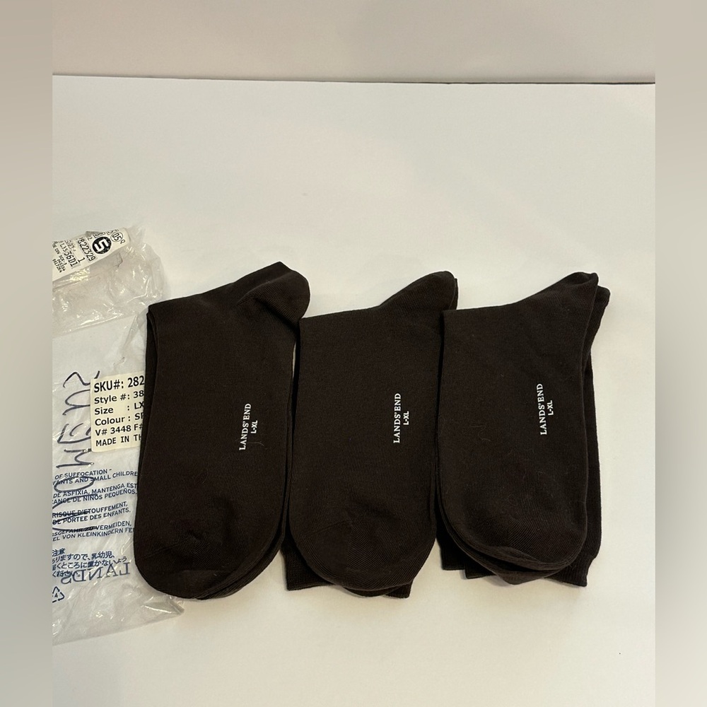 Women’s Lands’ End Solid Blend Sock- 3 pack- Brown L/XL